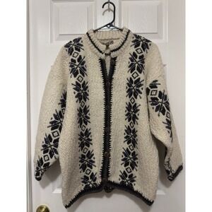 Ekeko Wool Cardigan Sweater Wool Knit Long Sleeve Fair Isle? Size L Cream